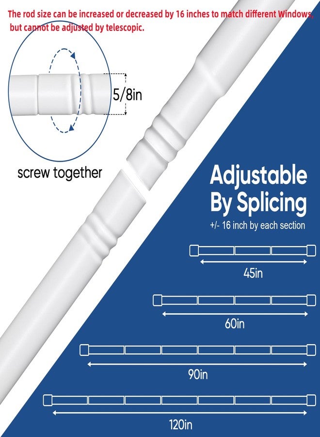 SIMEWIN Curtain Rods No Drilling for Windows 30 to 120 Inches,5/8 Inch Diameter No Drill Small Curtain Rod Set with 3M Adhesive Brackets, White - Image 4
